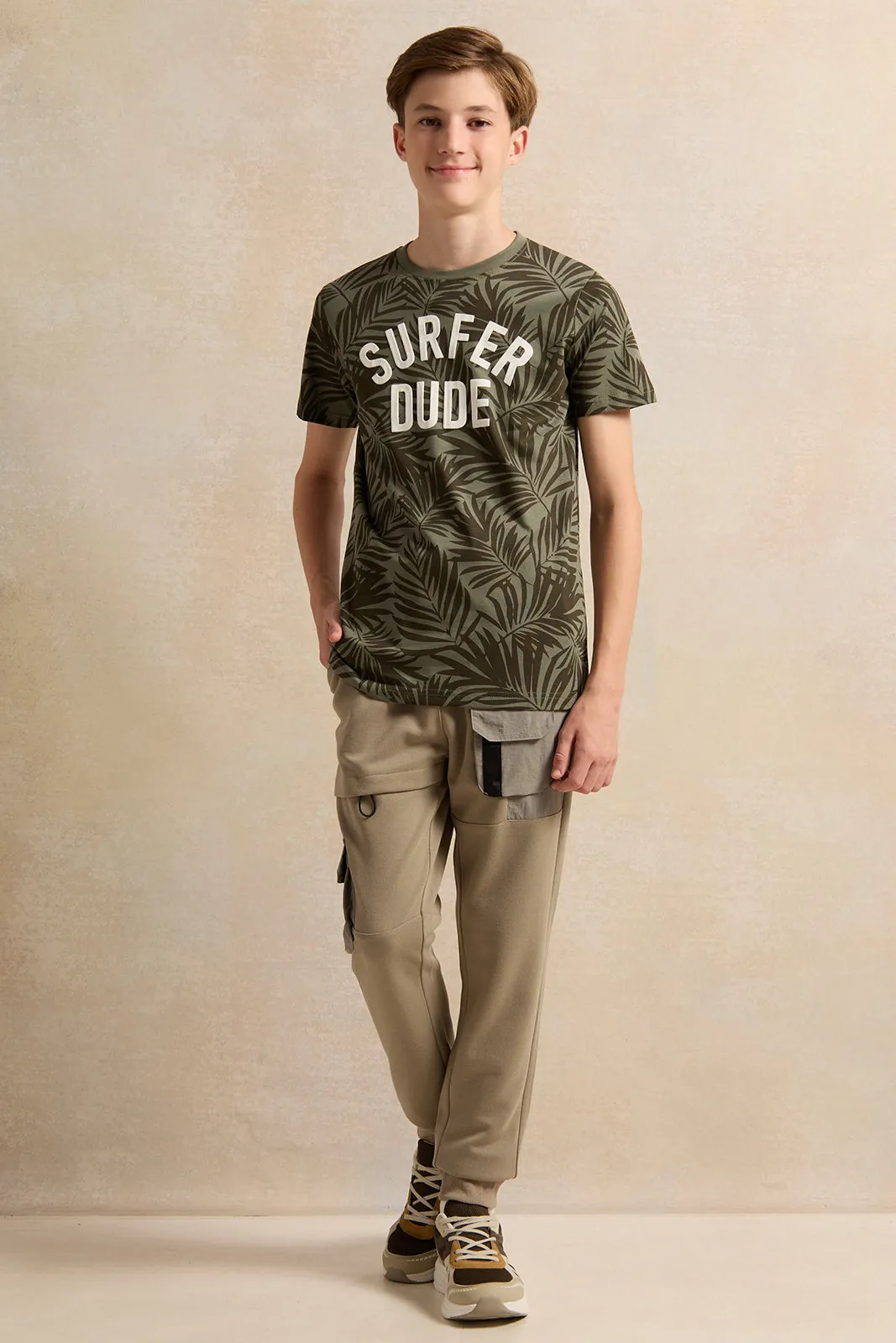 Senior Boys Grey And Beige Cargo Active Pants