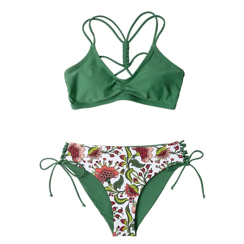 SOPREV   Vintage Floral Print European Style Women's Two Piece Bikini Set