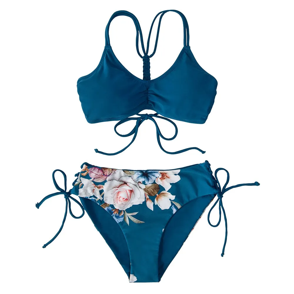 SOPREV   Vintage Floral Print European Style Women's Two Piece Bikini Set