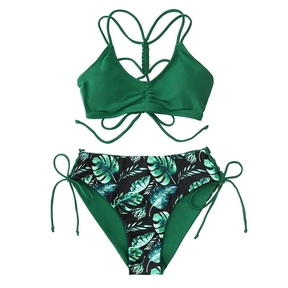 SOPREV   Vintage Floral Print European Style Women's Two Piece Bikini Set