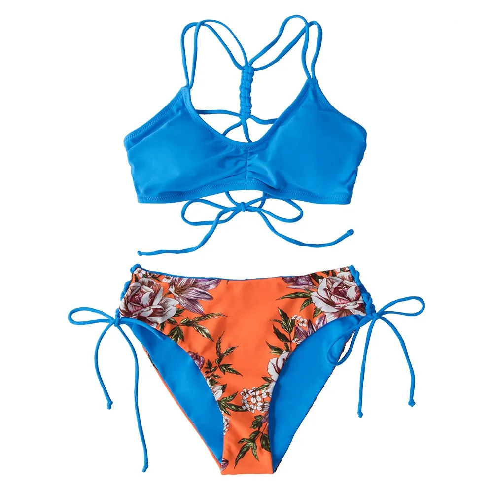 SOPREV   Vintage Floral Print European Style Women's Two Piece Bikini Set