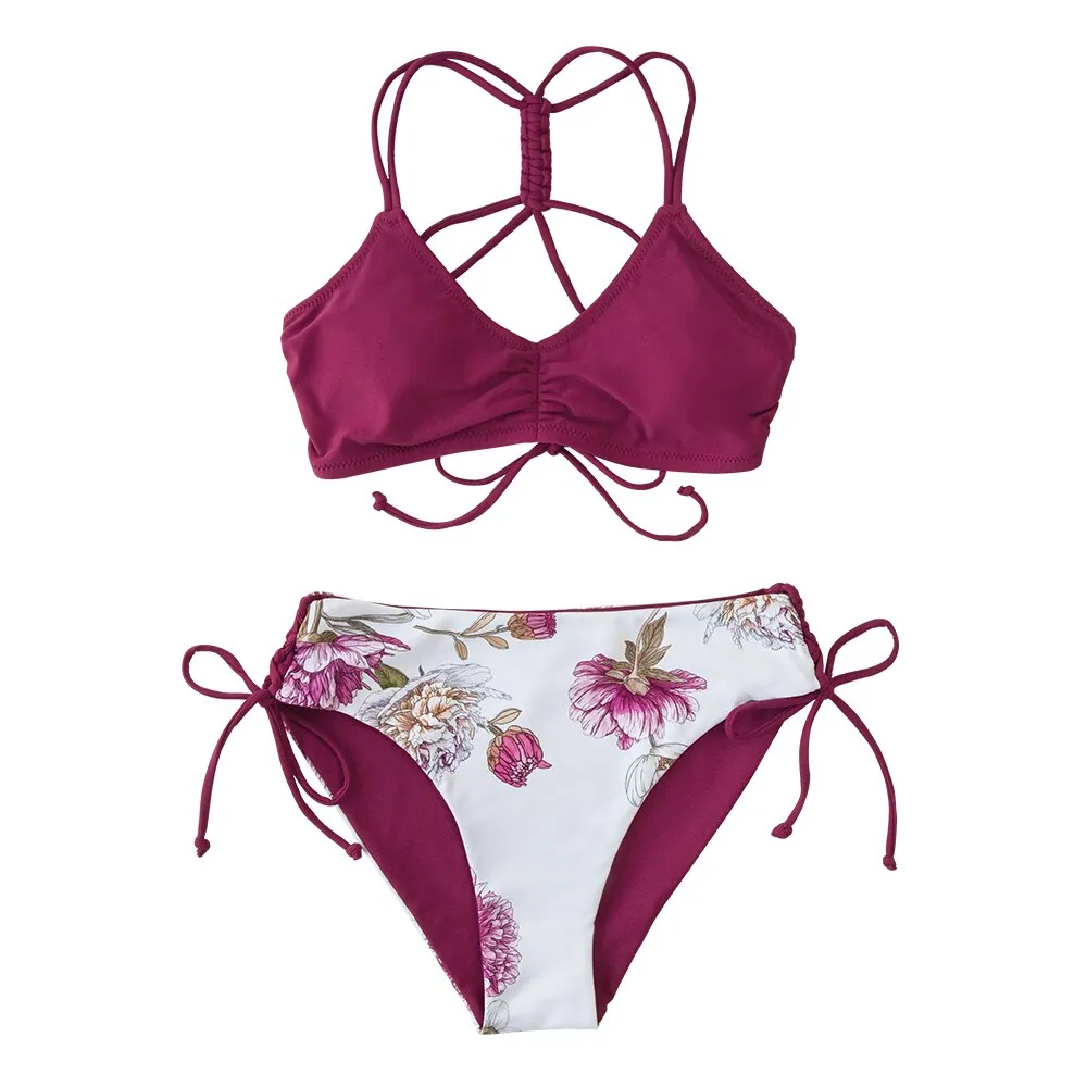 SOPREV   Vintage Floral Print European Style Women's Two Piece Bikini Set