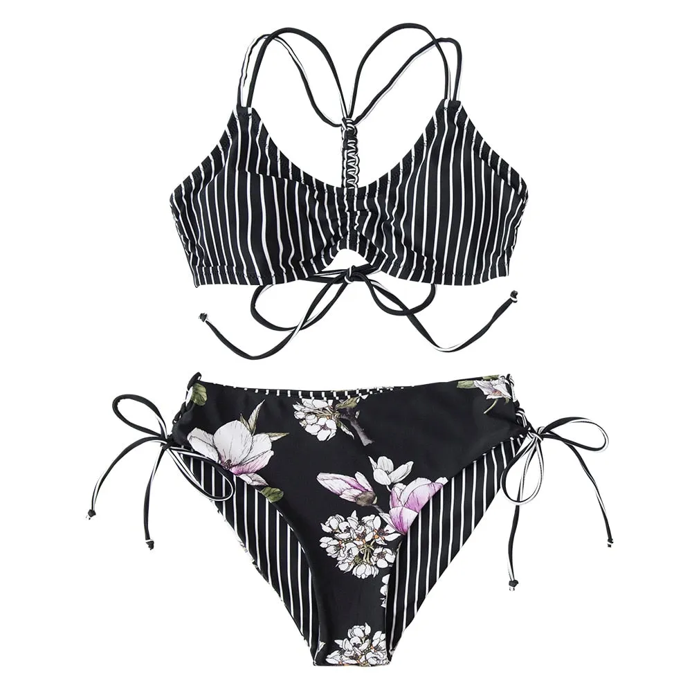 SOPREV   Vintage Floral Print European Style Women's Two Piece Bikini Set