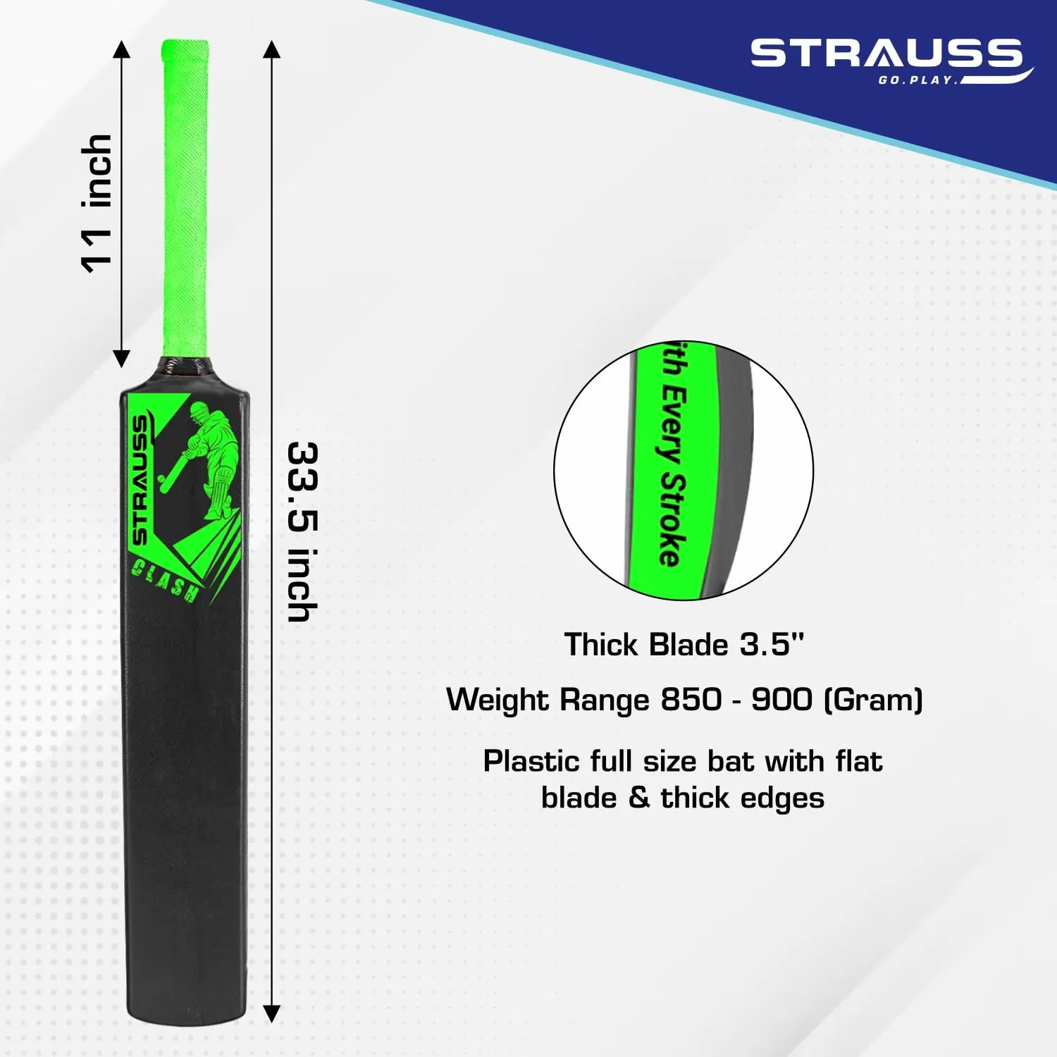 Strauss Clash Cricket Bat | Full Size | Dimensions: 34 X 4.5 inch | Heavy Duty Hard Plastic Cricket Bat | for All Age Groups | Tennis & Synthetic Ball Cricket Bat | Tennis Cricket Bat,(Green)