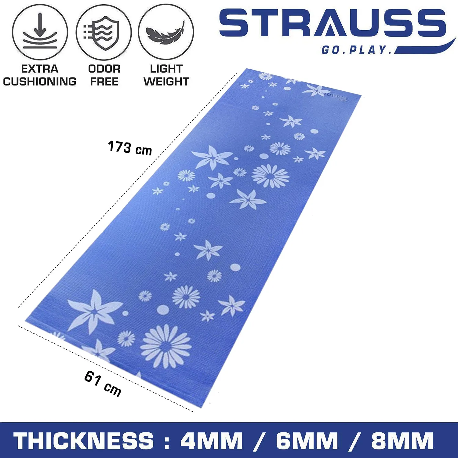 Strauss Yoga Mat Floral, 6 mm (Blue)