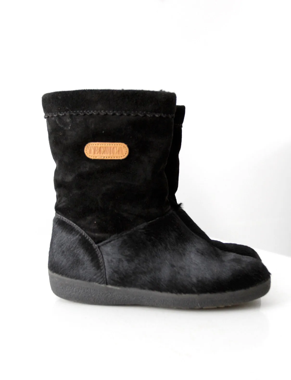 vintage Tecnica black fur suede winter boots