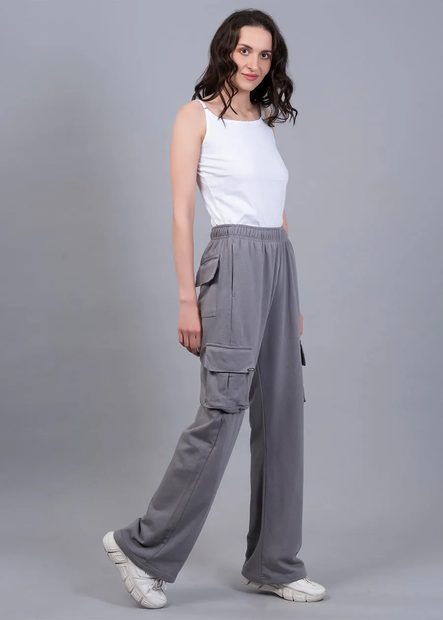 Women Premium Terry Cargo Pants - Ash Grey